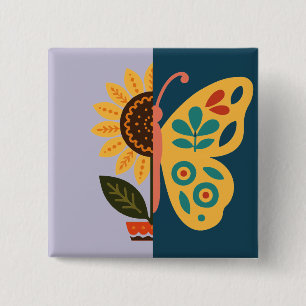 Kleurrijke vlinderdecoratie met bloemmotieven vierkante button 5,1 cm