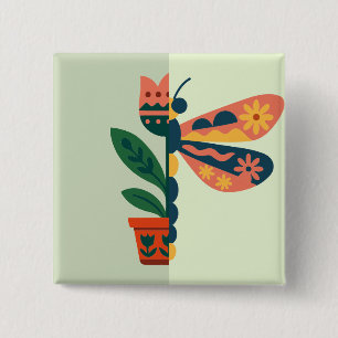 Kleurrijke vlinderdecoratie met bloemmotieven vierkante button 5,1 cm