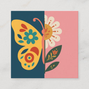 Kleurrijke vlinderdecoratie met bloemmotieven vierkante visitekaartje
