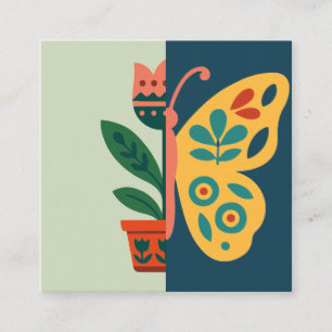 Kleurrijke vlinderdecoratie met bloemmotieven vierkante visitekaartje