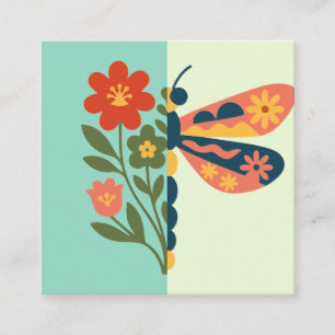 Kleurrijke vlinderdecoratie met bloemmotieven vierkante visitekaartje