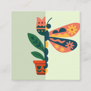 Kleurrijke vlinderdecoratie met bloemmotieven vierkante visitekaartje