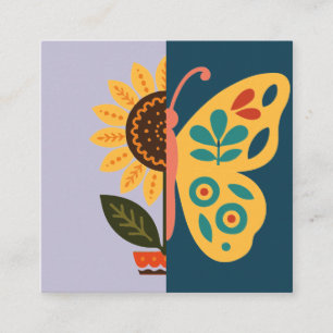 Kleurrijke vlinderdecoratie met bloemmotieven vierkante visitekaartje