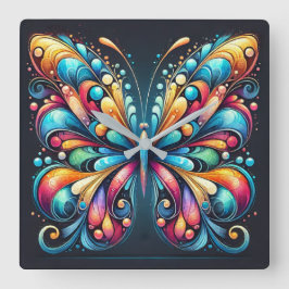 Kleurrijke vlinderkunst | Levendig, op Natuur geïn Vierkante Klok