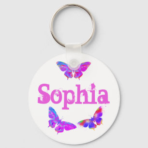 Kleurrijke Vlinderkunst Roze Sophia Voeg Naam Toe Sleutelhanger