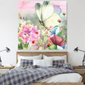 Kleurrijke vlinderkusjes tussen wilde bloemen canvas afdruk (Insitu (Slaapkamer))