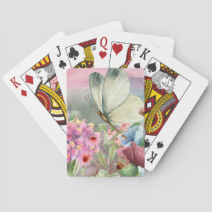 Kleurrijke vlinderkusjes tussen wilde bloemen pokerkaarten