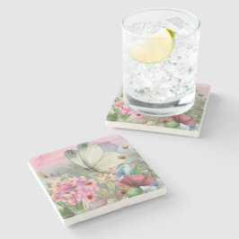 Kleurrijke vlinderkusjes tussen wilde bloemen stenen onderzetter