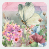 Kleurrijke vlinderkusjes tussen wilde bloemen vierkante sticker (Voorkant)