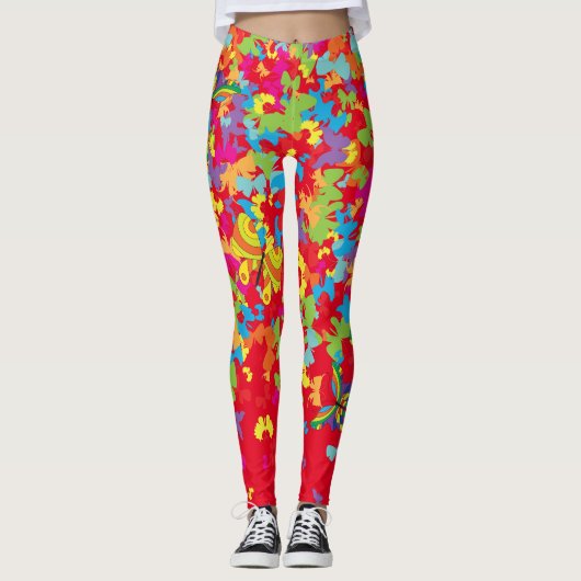 Kleurrijke vlinders 01.bw Rood BG Leggings (Voorkant)