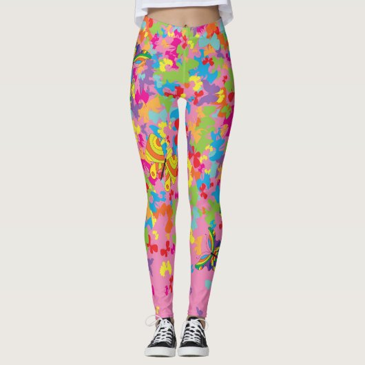 Kleurrijke vlinders 01.bw Roze BG Leggings (Voorkant)