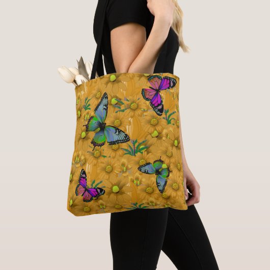 "Kleurrijke Vlinders" Aanpasbaar Monogram Tote Bag (Dichtbij)