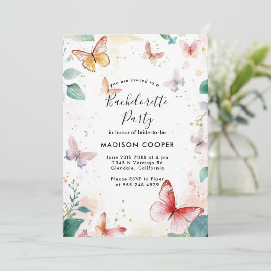 Kleurrijke vlinders Bachelorette party Kaart (Staand voorkant)