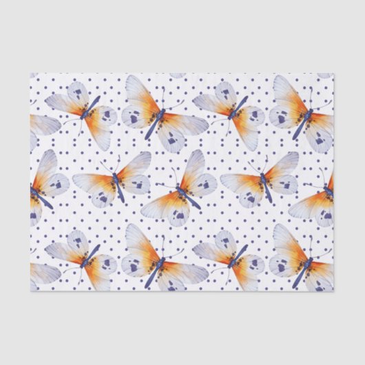 Kleurrijke Vlinders Blauwe Polka stippen Tissuepapier (Voorkant)