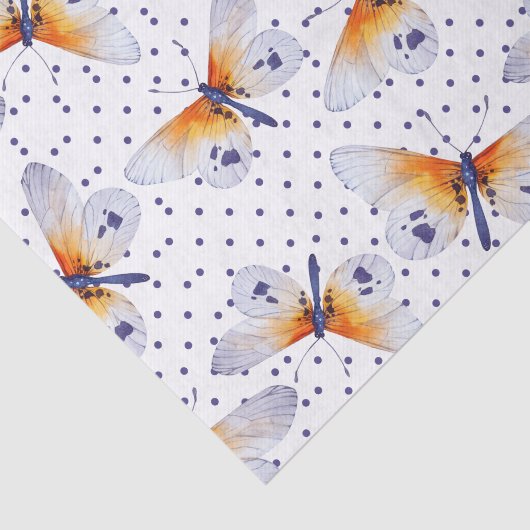 Kleurrijke Vlinders Blauwe Polka stippen Tissuepapier (Detail)