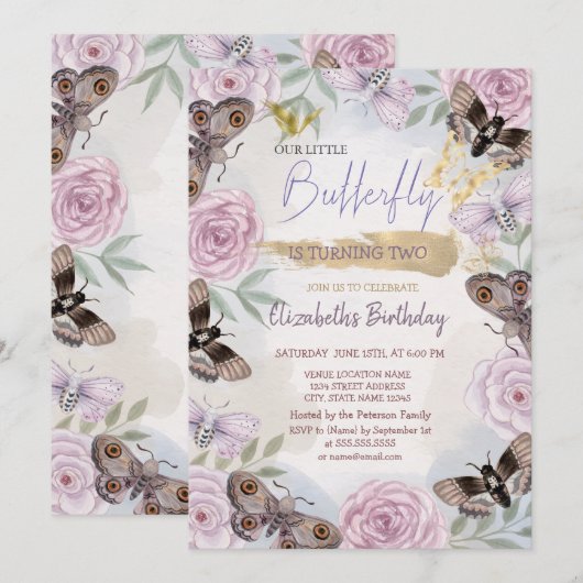 Kleurrijke vlinders bloemen verjaardag kaart (Voorkant / Achterkant)