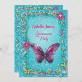Kleurrijke vlinders bloementurquoise magenta chic kaart (Voorkant / Achterkant)