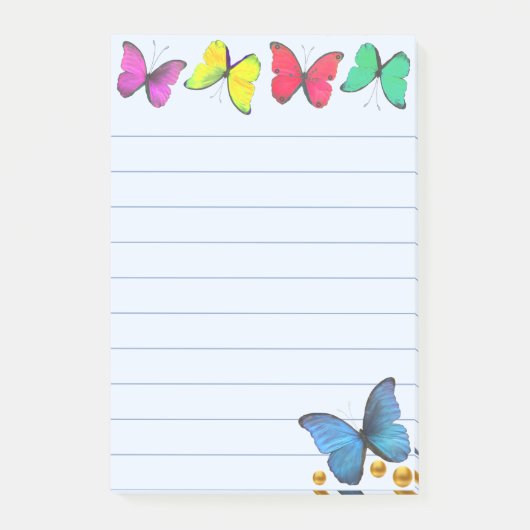 Kleurrijke vlinders & confetti op lichtblauw post-it® notes (Voorkant)