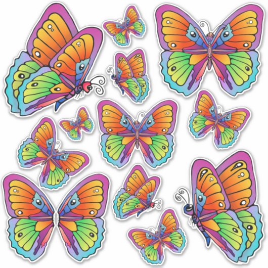 Kleurrijke Vlinders Custom-Cut Vinyl Sticker (Voorkant)