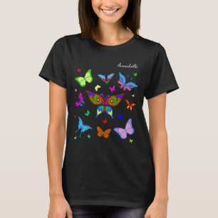 Kleurrijke vlinders elegant aanpasbaar zwart t-shirt