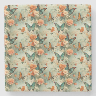 Kleurrijke  Vlinders en Bloemen (10) Stenen Onderzetter