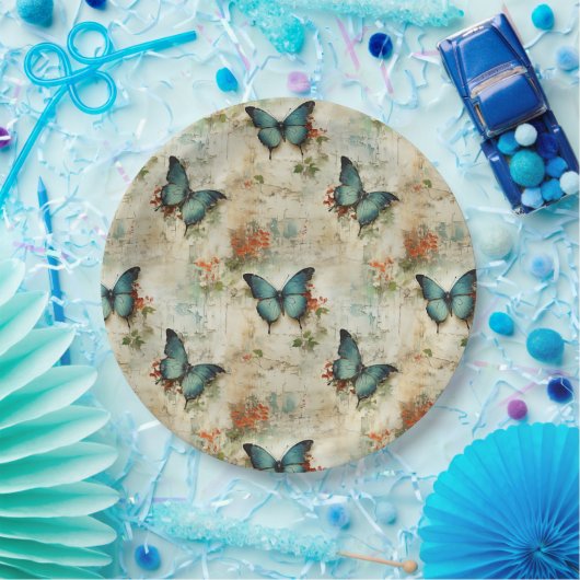 Kleurrijke  Vlinders en Bloemen (12) Papieren Bordje (Feest)