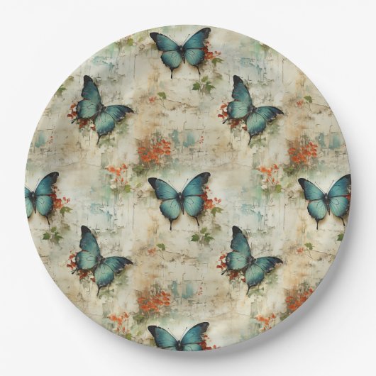 Kleurrijke  Vlinders en Bloemen (12) Papieren Bordje (Voorkant)