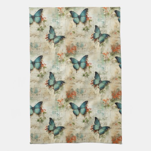 Kleurrijke  Vlinders en Bloemen (12) Theedoek (Verticaal)