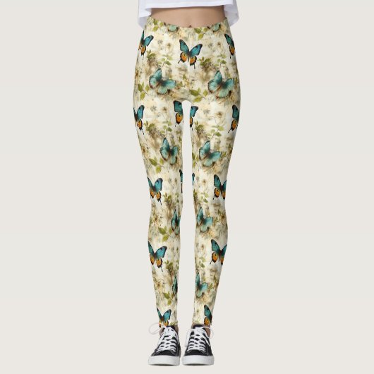 Kleurrijke  Vlinders en Bloemen (1) Leggings (Voorkant)