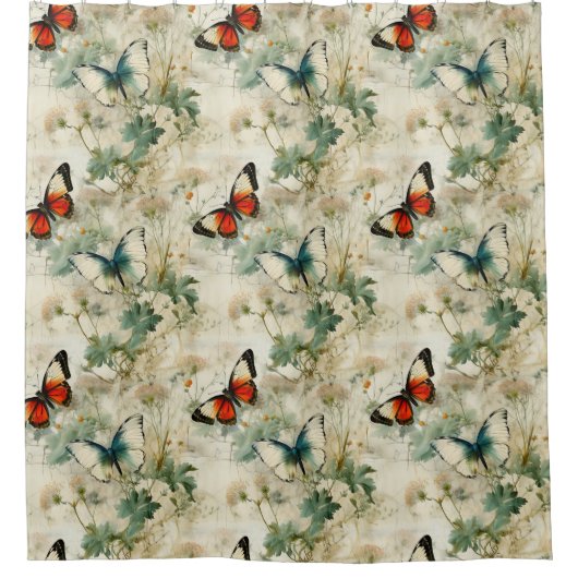 Kleurrijke Vlinders en Bloemen (2) Douchegordijn (Voorkant)