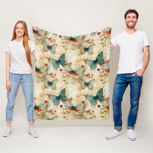 Kleurrijke  Vlinders en Bloemen (3) Fleece Deken (In situ)
