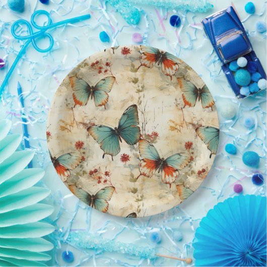 Kleurrijke  Vlinders en Bloemen (3) Papieren Bordje (Feest)