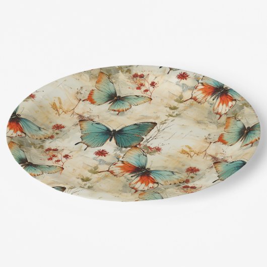 Kleurrijke  Vlinders en Bloemen (3) Papieren Bordje (Gekanteld)
