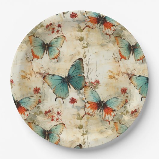 Kleurrijke  Vlinders en Bloemen (3) Papieren Bordje (Voorkant)
