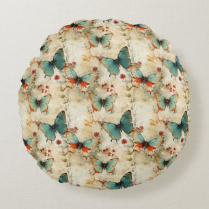 Kleurrijke  Vlinders en Bloemen (3) Rond Kussen