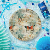 Kleurrijke  Vlinders en Bloemen (4) Papieren Bordje (Feest)