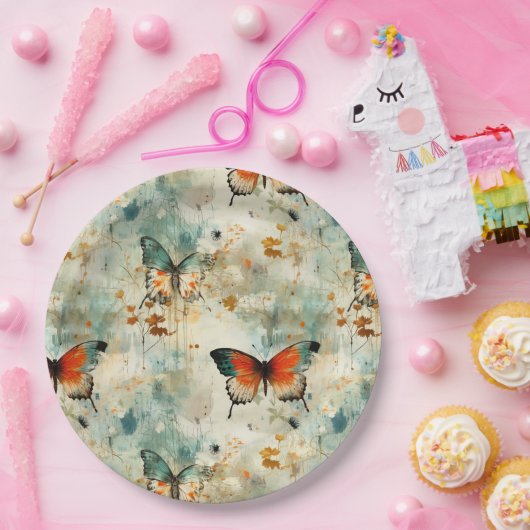 Kleurrijke  Vlinders en Bloemen (4) Papieren Bordje (Feest)