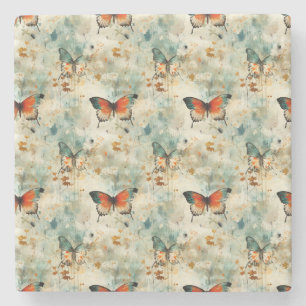 Kleurrijke  Vlinders en Bloemen (4) Stenen Onderzetter