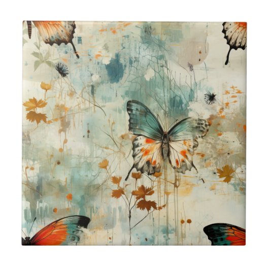 Kleurrijke  Vlinders en Bloemen (4) Tegeltje (Voorkant)