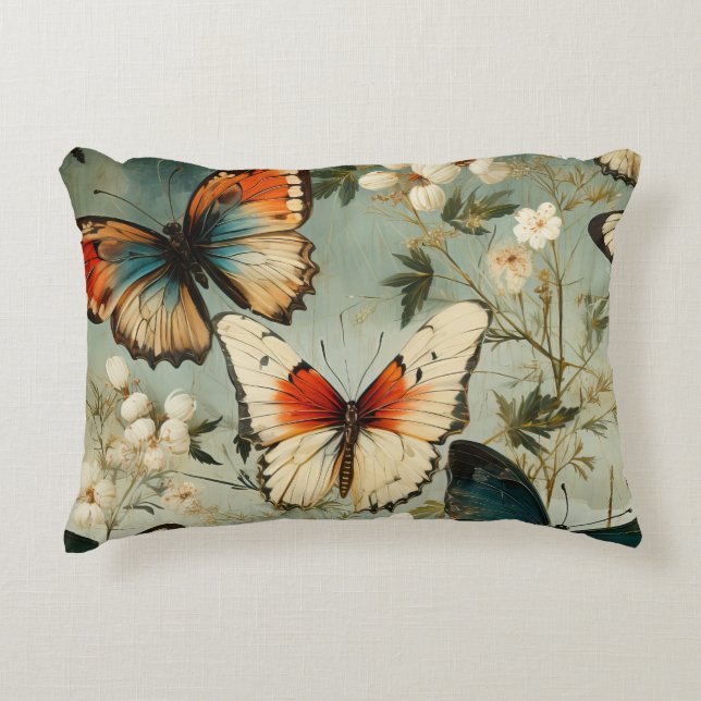 Kleurrijke  Vlinders en Bloemen (5) Accent Kussen (Voorkant)