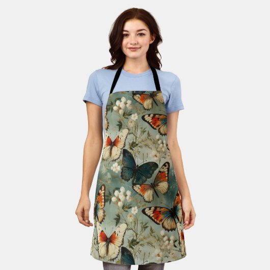 Kleurrijke  Vlinders en Bloemen (5) Schort (Gedragen)