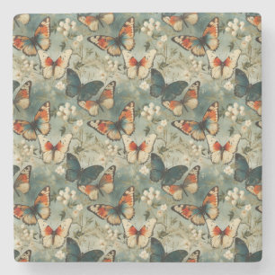 Kleurrijke  Vlinders en Bloemen (5) Stenen Onderzetter