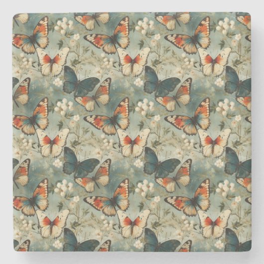 Kleurrijke  Vlinders en Bloemen (5) Stenen Onderzetter (Voorkant)