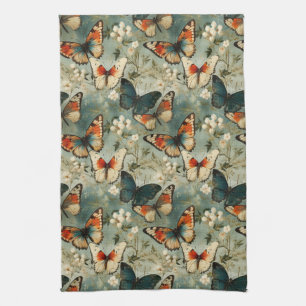 Kleurrijke  Vlinders en Bloemen (5) Theedoek