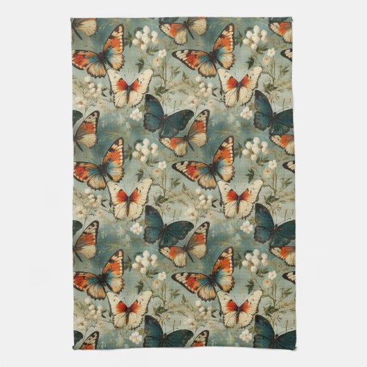 Kleurrijke  Vlinders en Bloemen (5) Theedoek (Verticaal)