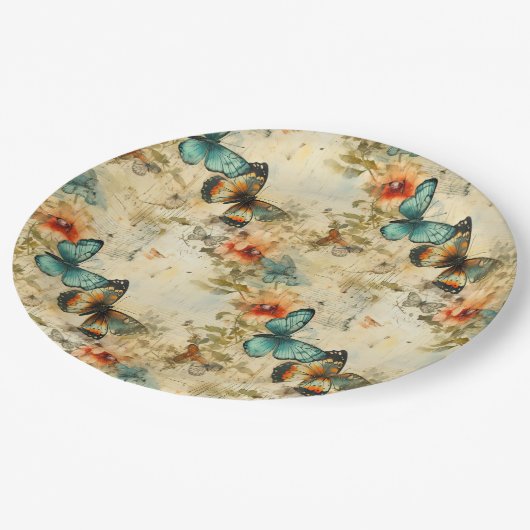 Kleurrijke  Vlinders en Bloemen (8) Papieren Bordje (Gekanteld)