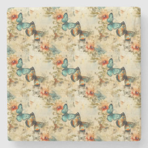 Kleurrijke  Vlinders en Bloemen (8) Stenen Onderzetter