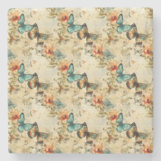 Kleurrijke Vlinders en Bloemen (8) Stenen Onderzetter (Voorkant)