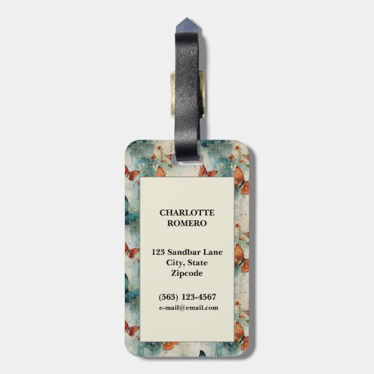 Kleurrijke  Vlinders en Bloemen (9) Bagagelabel (Achterkant verticaal)