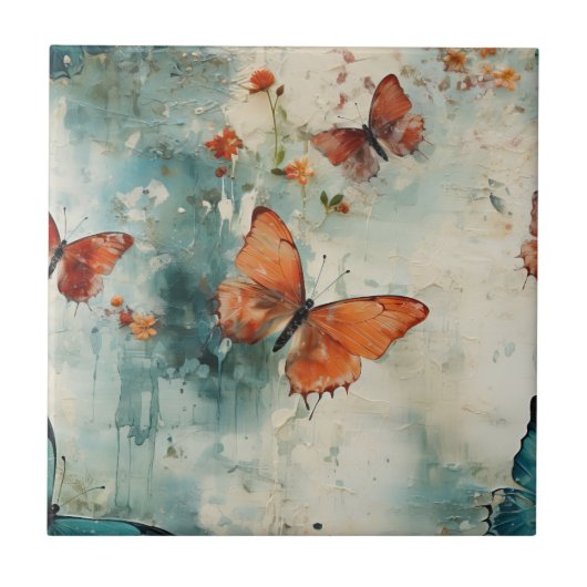 Kleurrijke Vlinders en Bloemen (9) Tegeltje (Voorkant)